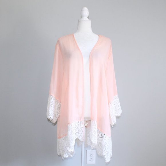 Torrid Peach Mimosa Light Sheer Chiffon Kimono 3/4 - Picture 6 of 15